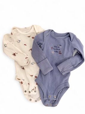 Western Newborn Ribbed Long Sleeve Onesie - Cream & Blue